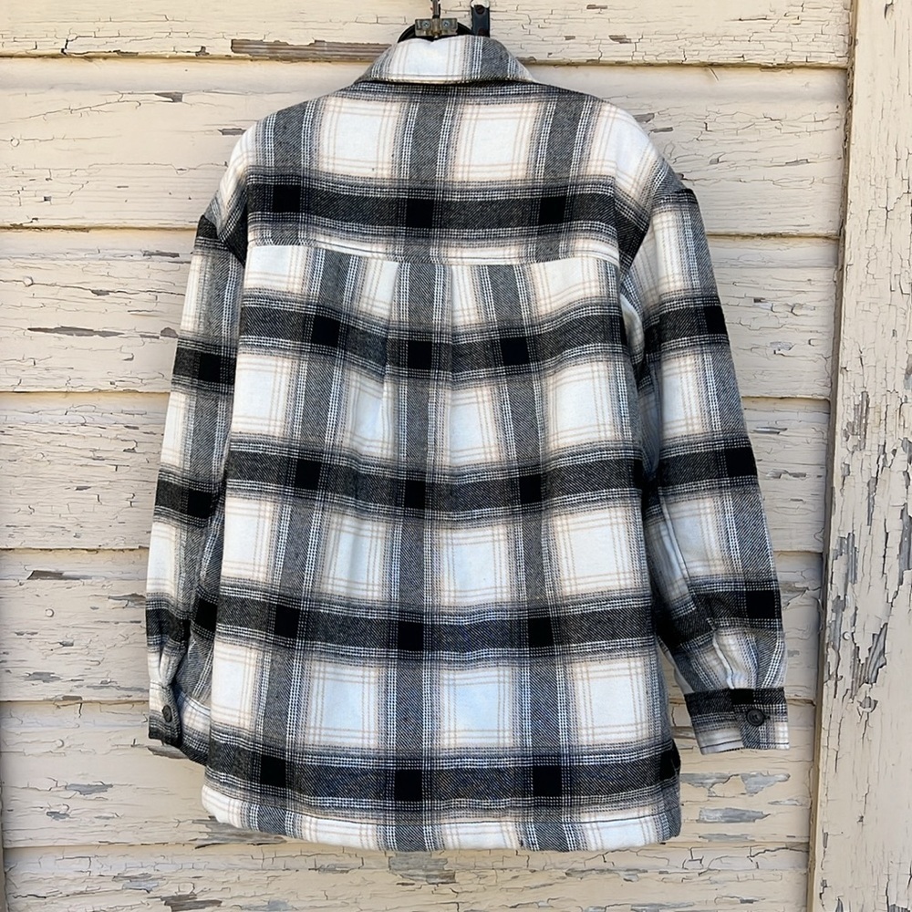 Love Tree Fleece Lined Plaid Oversized Western Chore Jacket Shacket Coat Med H - Picture 8 of 9